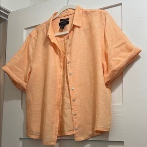 Tahari Women's Orange Peach linen Button-Down Shirt